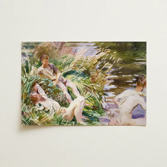Tommies Bathing - John Singer Sargent Art Print / Canvas Watercolor Painting Three Figures Natural Rendered Soft Greens, Sargent’s