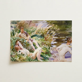 Tommies Bathing - John Singer Sargent Art Print / Canvas Watercolor Painting Three Figures Natural Rendered Soft Greens John Singer