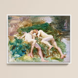 Tommies Bathing - John Singer Sargent Art Print / Canvas Watercolor Painting White Frame Two Nude Figures Among, Prints