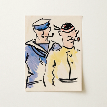 Watercolor Illustration Two Stylized Sailors Cream-colored Card Francis Campbell Boileau, Cadell, Art, Print, Jack Meant