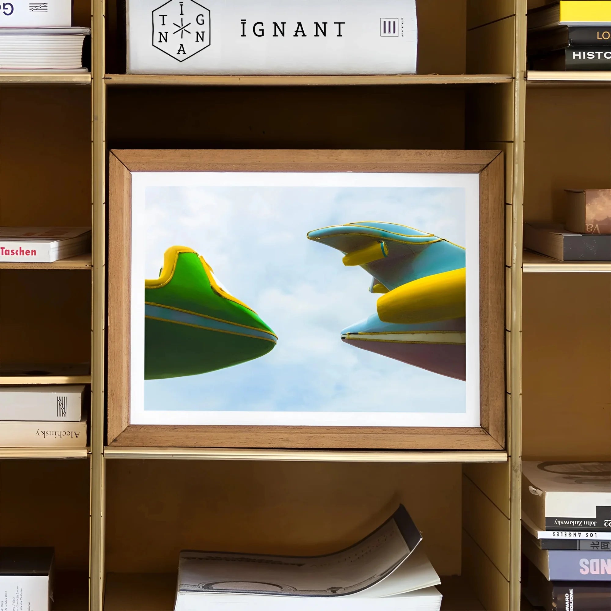 Top and Tail Giclée Print, Framed Abstract Artwork Colorful Curved Shapes Light Background