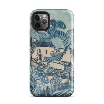 Blue Landscape with Houses - Vincent Van Gogh Phone Case Mobile Cases Blue Cream-colored Phone Case Stylized Landscape Design Reminiscent