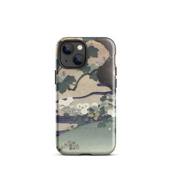 Tree and Chrysanthemums - Kogyo Tsukioka Phone Case Mobile Cases Phone Case Traditional Japanese Ukiyo-e Style Illustration Dark Kogyo