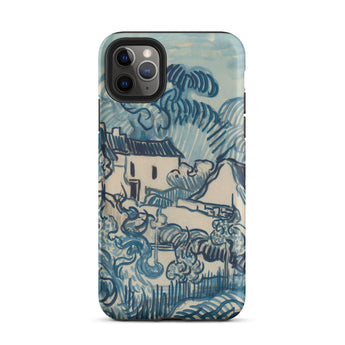 Blue Landscape with Houses - Vincent Van Gogh Phone Case Mobile Cases Blue Cream-colored Phone Case Stylized Landscape Design Reminiscent