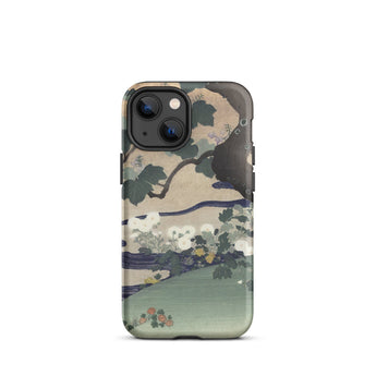 Tree and Chrysanthemums - Kogyo Tsukioka Phone Case Mobile Cases Phone Case Traditional Japanese Ukiyo-e Style Illustration Muted Kogyo