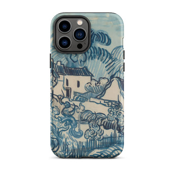 Blue Landscape with Houses - Vincent Van Gogh Phone Case Mobile Cases Blue White Illustrated Phone Case Stylized Village Scene Gogh’s Reed,