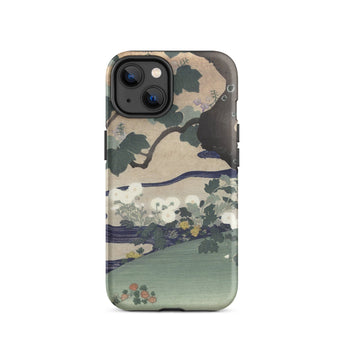 Tree and Chrysanthemums - Kogyo Tsukioka Phone Case Mobile Cases Phone Case Traditional Japanese Woodblock Print Design Dark Kogyo Tsukioka