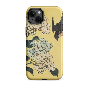 Hydrangea & Swallow - Hokusai Woodblock Art Phone Case Iphone 15 Plus / Matte Floral Patterned Phone Case Hokusai Woodblock Art, Swallow