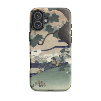 Tree and Chrysanthemums - Kogyo Tsukioka Phone Case Mobile Cases Phone Case Traditional Japanese Woodblock Print Design Dark Kogyo Tsukioka