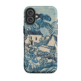 Blue Landscape with Houses - Vincent Van Gogh Phone Case Mobile Cases Blue Cream-colored Phone Case Stylized Landscape Design Reminiscent