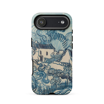 Blue Landscape with Houses - Vincent Van Gogh Phone Case Mobile Cases Blue Cream-colored Phone Case Stylized Landscape Design Reminiscent