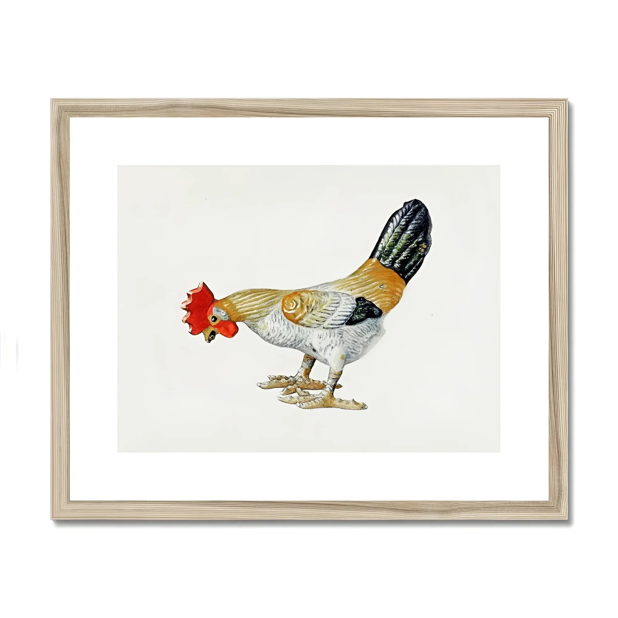 Toy Rooster - Lillian Hunter 1930s Kitchen Art Print, Colorful Rooster White Gold Black Feathers Red Comb