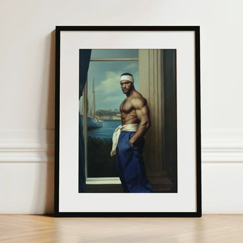The Trade - Black Gay Sea Captain Art Print / Canvas Black-framed Muscular Man Blue Trousers White, Prints