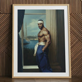The Trade - Black Gay Sea Captain Art Print / Canvas Framed Portrait Muscular Man Blue Pants White Headband Gay Sea Captain, Black Sea,