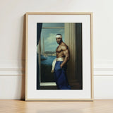 The Trade - Black Gay Sea Captain Art Print / Canvas Framed Portrait Muscular Man Blue Trousers White Headband, Prints