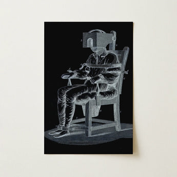 Black White Line-art Poster Figure Seated Electric Chair Benjamin Rush, Art Print, Tranquilizing, Founding Father, Signed