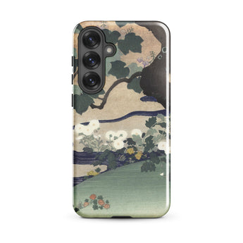 Tree and Chrysanthemums - Kogyo Tsukioka Phone Case Mobile Cases Phone Case Traditional Japanese Woodblock Print Design Dark Kogyo Tsukioka
