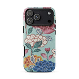 Tree Peonies Bingata Panel Phone Case Iphone 17 Pro Max / Matte 12 Floral Pattern Mint, Okinawan Dye Traditions, Carmine Petals Rise Mobile