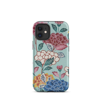 Tree Peonies Bingata Panel Phone Case Iphone 12 Mini / Matte Floral Patterned Iphone 11 Case Light Blue Background Bingata Panel Iphone,