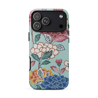 Tree Peonies Bingata Panel Phone Case Iphone 17 Pro Max / Matte Iphone 12 Pro Max Case Floral Pattern Mint Bingata Panel Iphone, Okinawan