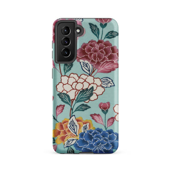 Tree Peonies Bingata Panel Phone Case Samsung Galaxy S21 Fe / Matte Vibrant Floral Bold Pink Cream Orange Iphone, Okinawan Dye Traditions,
