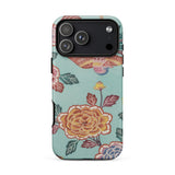 Tree Peonies & Peacocks Bingata Panel Phone Case Iphone 17 Pro Max / Matte Iphone 13 Pro Max Case Floral Design Mint Hand-dyed Bingata