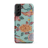Tree Peonies & Peacocks Bingata Panel Phone Case Samsung Galaxy S21 Plus / Matte Vibrant Light Teal Phone Case Adorned Detailed Floral