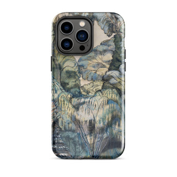 Trees in Bird Garden Iver Heath - Paul Nash Phone Case Iphone 14 Pro Max / Gloss Phone Case Detailed Painterly Landscape Design Muted Blues