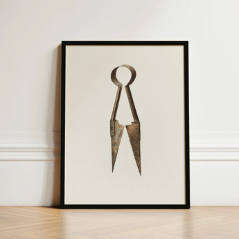 Trimming Shears - Harold Ballerd Farmhouse Art Print / Canvas Framed Artwork Vintage Rusted Metal Pair Scissors Ornate, Agrarian Antiquity