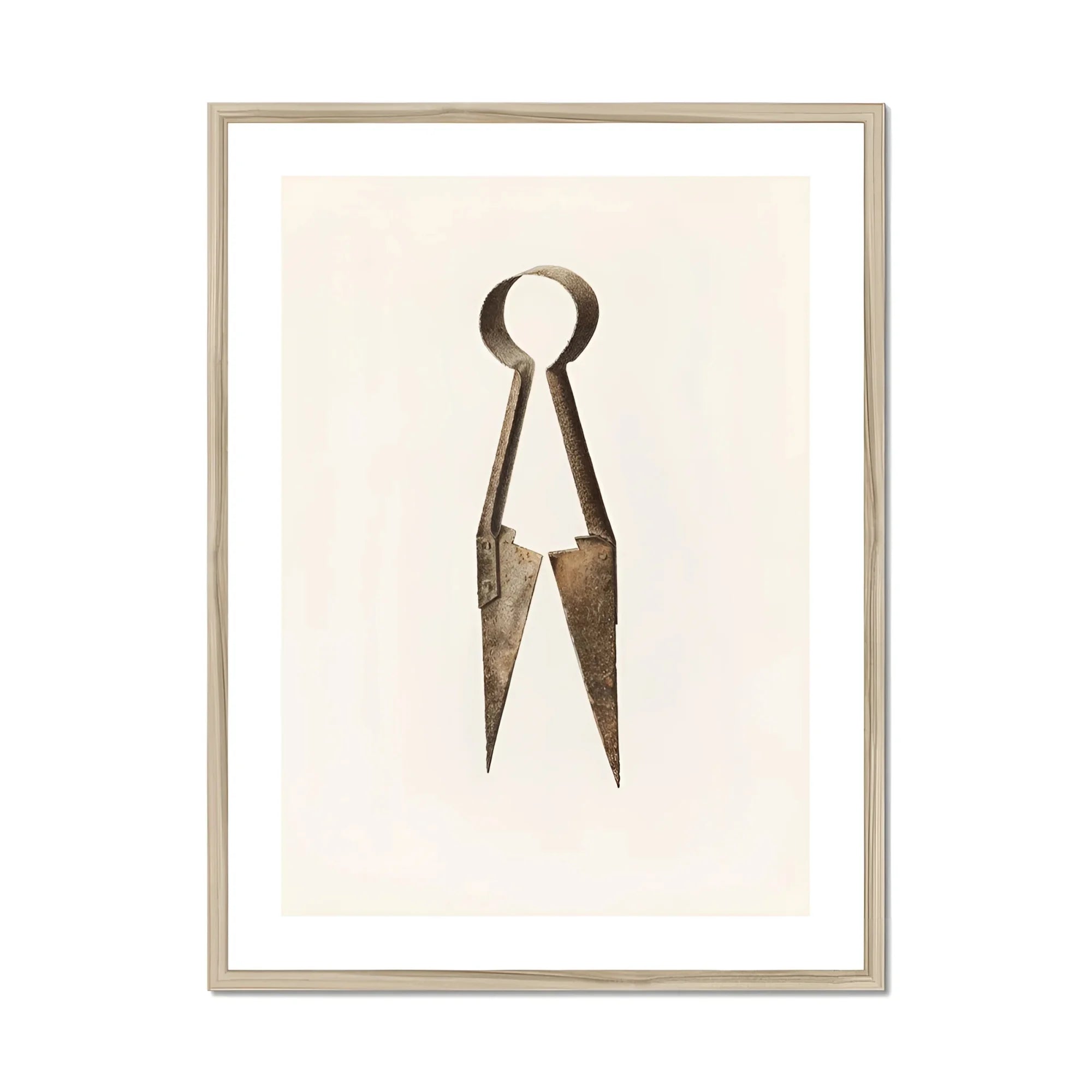 Trimming Shears - Harold Ballerd Farmhouse Art Print, Vintage Metal Scissors Triangular Blades Circular Handle Rings