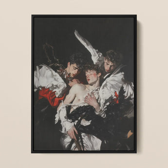 Trinity - Unholy Gay Saints Art Print / Canvas Black-framed Artwork Dramatic Chiaroscuro-style Painting Three Figures White Unholy Gay
