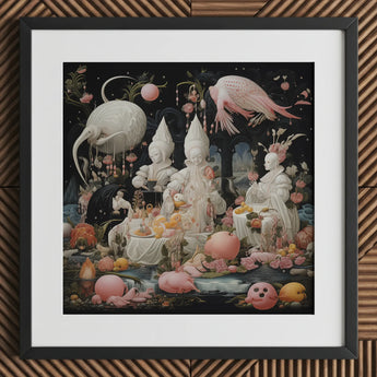Triple Threat - Creepy Renaissance Art Print / Canvas Framed Fantasy Artwork Whimsical Figures Creatures Surreal Pastel-toned Lowbrow,