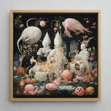 Triple Threat - Creepy Renaissance Art Print / Canvas Surreal Artwork Light Wood Frame Whimsical White Figures Lowbrow Fantasy,