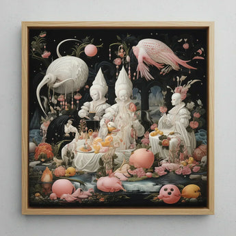 Triple Threat - Creepy Renaissance Art Print / Canvas Surreal Artwork Light Wood Frame Whimsical White Figures Lowbrow Fantasy,