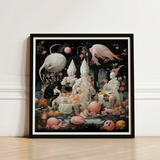 Framed Fantasy Artwork Ethereal Figures White Robes Surrounded Surreal Lowbrow, Netherlandish Renaissance Meets