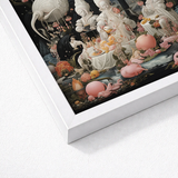 White-framed Artwork Surreal Dreamlike Scene Pale Figures Whimsical Lowbrow Fantasy, Netherlandish Renaissance Meets