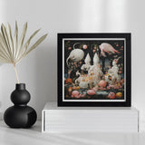 Triple Threat - Creepy Renaissance Art Print / Canvas Framed Surrealist Artwork Flamingos Mushrooms Fantastical Elements Surreal Lowbrow
