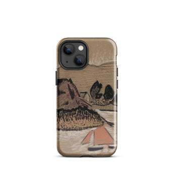 Trois Bateaux Sur Le Trieux - Paul Serusier Phone Case Iphone 13 Mini / Gloss Beige Phone Case Stylized Landscape Illustration Brown Black