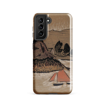 Trois Bateaux Sur Le Trieux - Paul Serusier Phone Case Samsung Galaxy S21 / Gloss Brown Phone Case Stylized Textured Illustration Sailboat