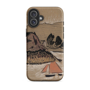 Trois Bateaux Sur Le Trieux - Paul Serusier Phone Case Iphone 16 Plus / Matte Tan Phone Case Stylized Landscape Mountains Sailboat Orange