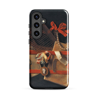 Tromp-l’oeil Still-life - Hoogstraeten Phone Case Samsung Galaxy S24 Plus / Gloss Black Phone Case Detailed Life Painting Red Ribbons