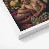 Framed Artwork Tattooed Man Among Colorful Ornate Textiles Gaysian Lowbrow Queer, Homosexual Extravagance, Art