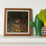 Tuned in - Black Transgender Twins Art Print / Canvas Framed Artwork Dark Garden Scene Orange Yellow Flowers Girl Magic, Ethereal Floral