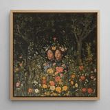 Tuned in - Black Transgender Twins Art Print / Canvas Square-framed Artwork Two Figures Surrounded Dense Colorful Floral Black Girl Magic,