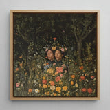 Tuned in - Black Transgender Twins Art Print / Canvas Square-framed Artwork Two Figures Surrounded Dense Colorful Floral Girl Magic,