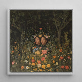 Tuned in - Black Transgender Twins Art Print / Canvas Square-framed Artwork Two Figures Surrounded Vibrant Dense Field Girl Magic, Ethereal