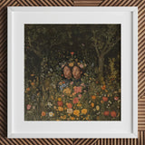 Tuned in - Black Transgender Twins Art Print / Canvas White Framed Artwork Two Figures Surrounded Vibrant Dense Girl Magic, Ethereal Floral