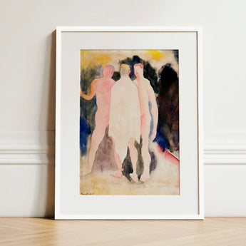 Turkish Bath - Charles Demuth Art Print / Canvas Framed Watercolor Painting Three Nude Figures Soft Pastel, Captures, Occupying, Presses