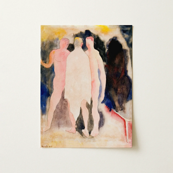 Turkish Bath - Charles Demuth Art Print / Canvas Watercolor Painting Three Nude Figures Soft Pink Beige, Captures, Occupying, Presses