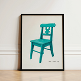 Turquoise Chair - Majel G. Claflin Decorative Art Print / Canvas Framed Painting Depicts Wooden Carved Backrest Decor, Prints